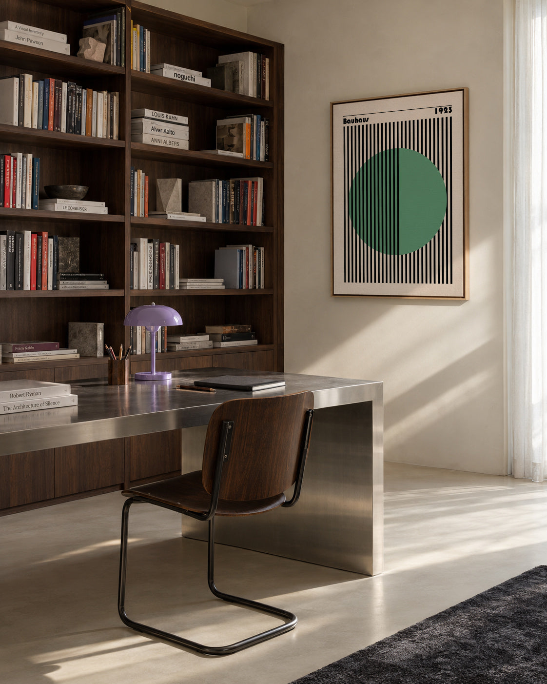 Bauhaus Green Circle - Framed canvas in an interior
