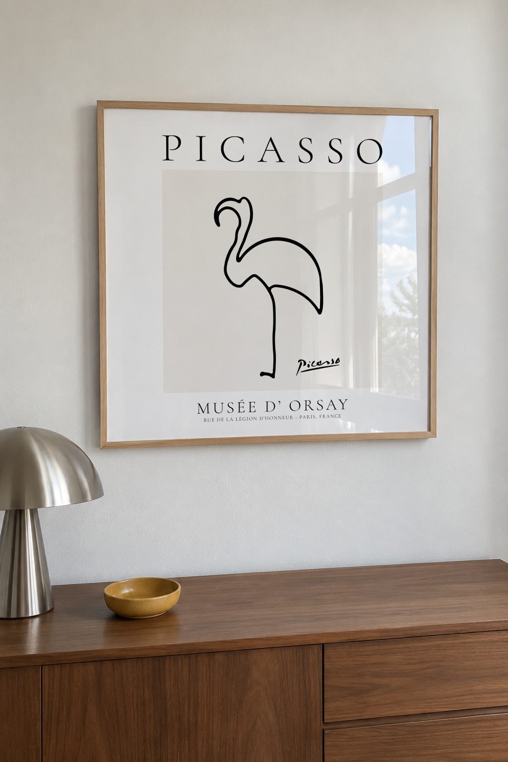 Pablo Picasso Animals Drawing Flamingo II - Framed poster in an interior