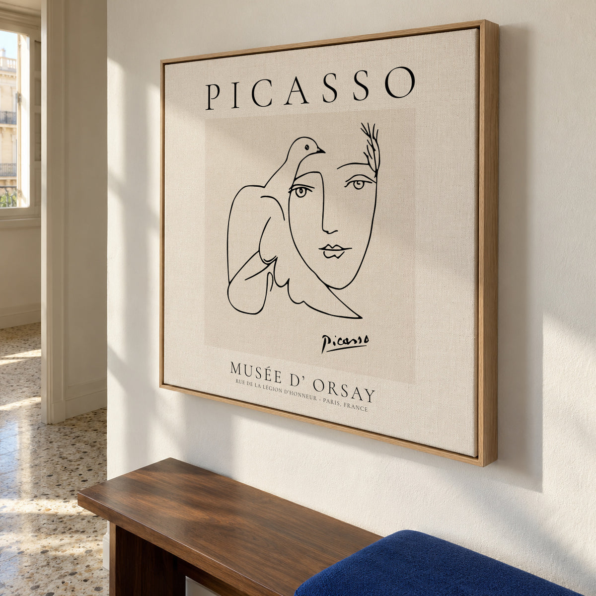 Pablo Picasso Dove Peace Women II - Framed canvas in an interior