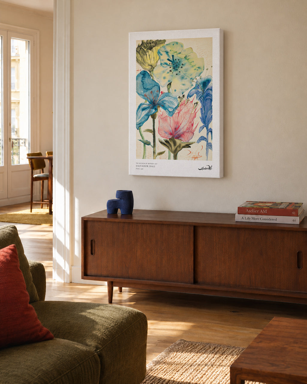 Salvador Dali fleurs I - Unframed canvas in an interior