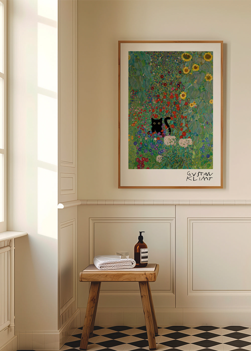 Gustav Klimt Garden Cat Print - Framed poster in an interior