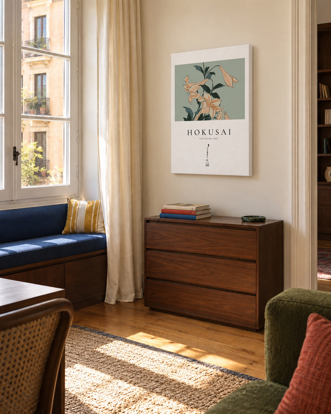 lilies by Katsushika Hokusai - Unframed canvas in an interior