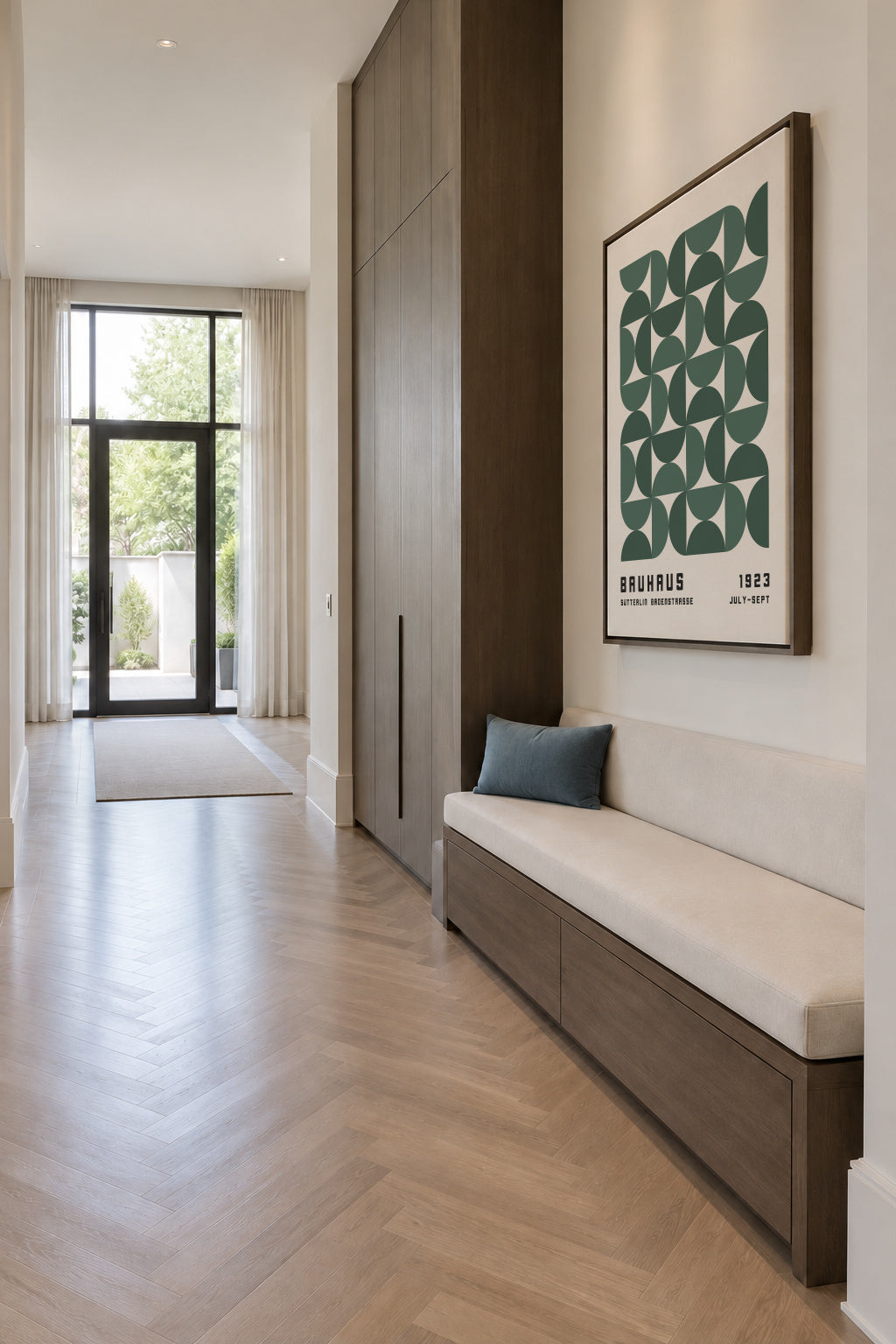 Bauhaus Green Exhibition Poster - Framed canvas in an interior