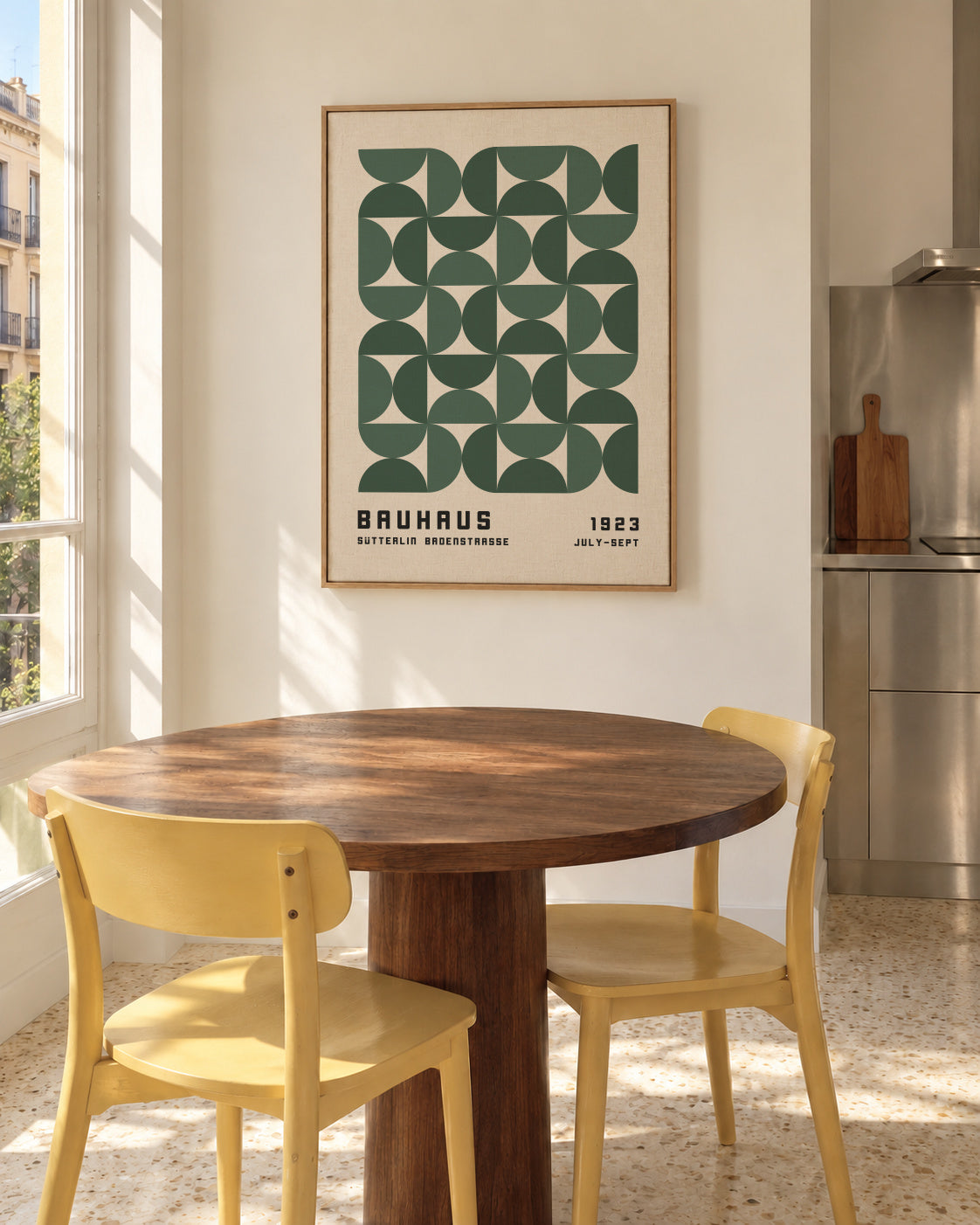 Bauhaus Green Exhibition Poster - Framed canvas in an interior