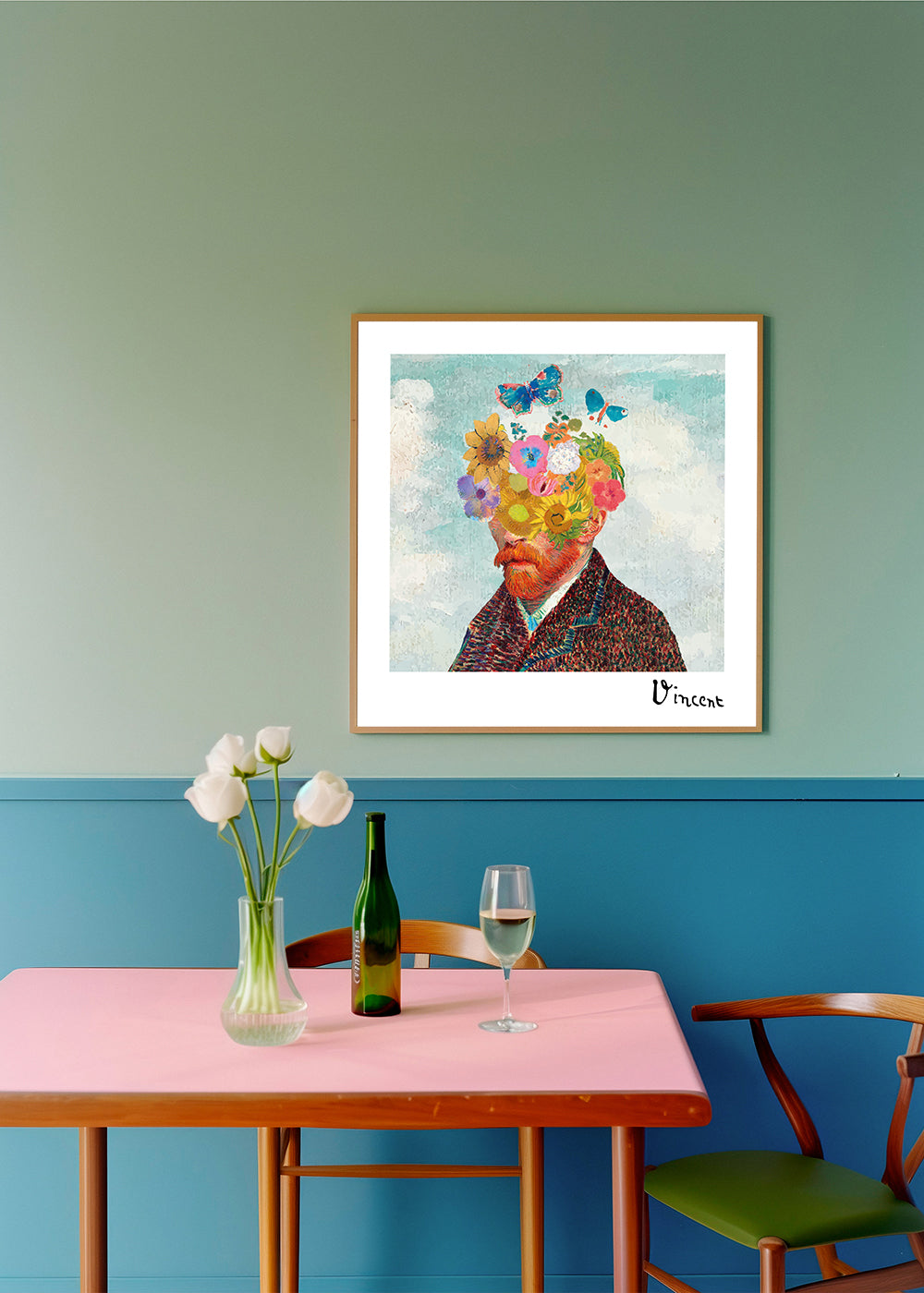 Vincent van Gogh inspired self-portrait & flower remixed - Square