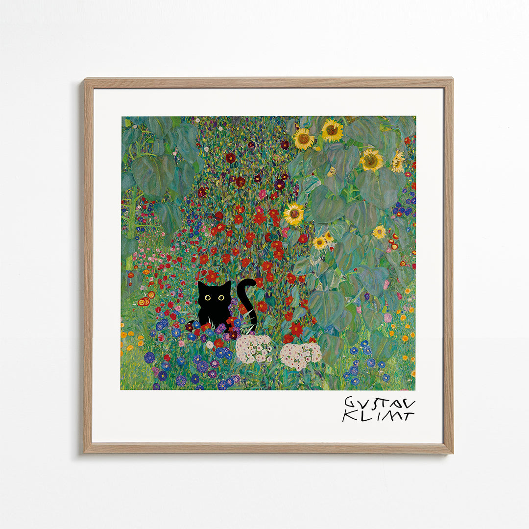 Gustav Klimt Garden Cat Print - Square