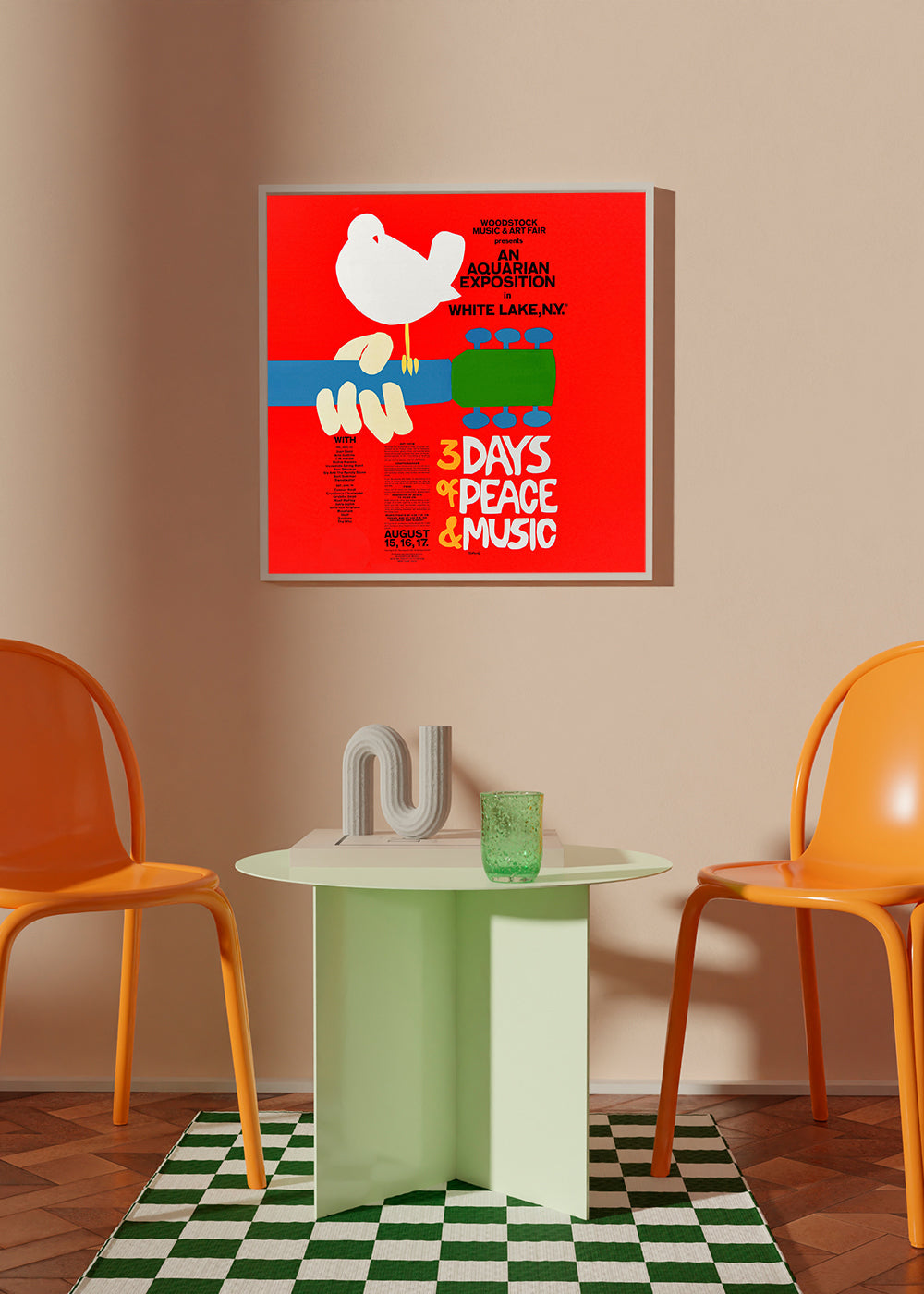 Woodstock 1969 Poster - 3 days of peace & music - Square