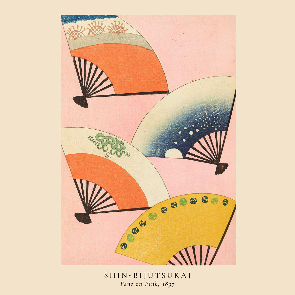 Shin-Bijutsukai - Fans on pink - Square - Unframed art print