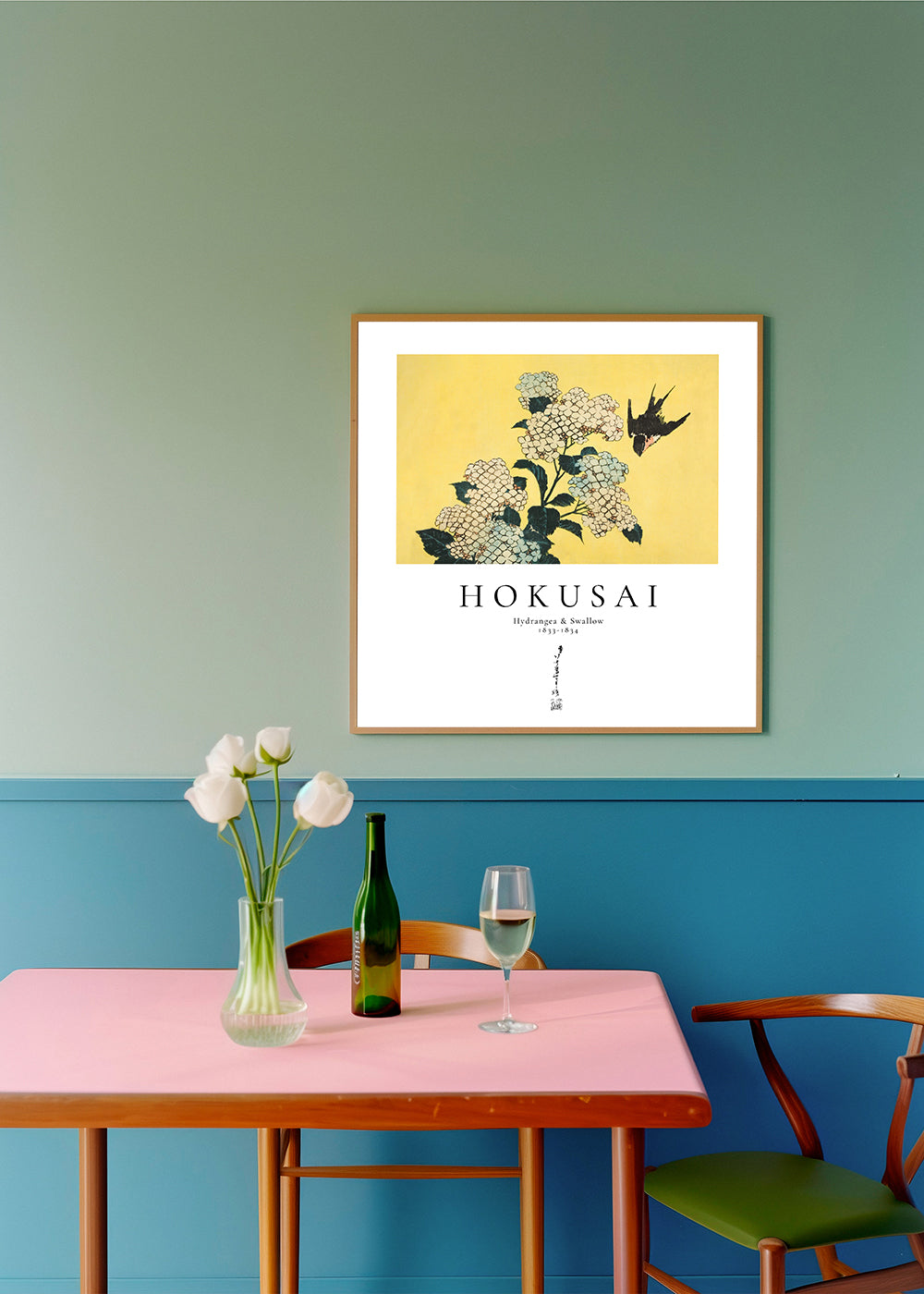 Hydrangea and Swallow by Katsushika Hokusai - Square