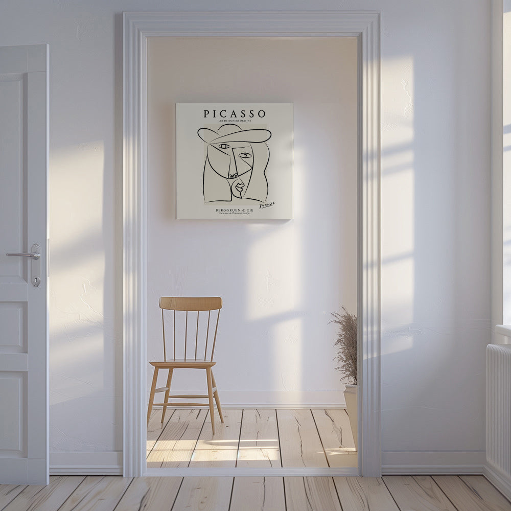 Picasso Woman in a Hat Sktech Poster - Square - Unframed canvas in an interior