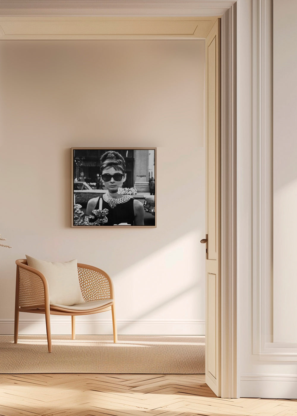 Audrey Hepburn in Breakfast at Tiffany vintage photograph.  - Square