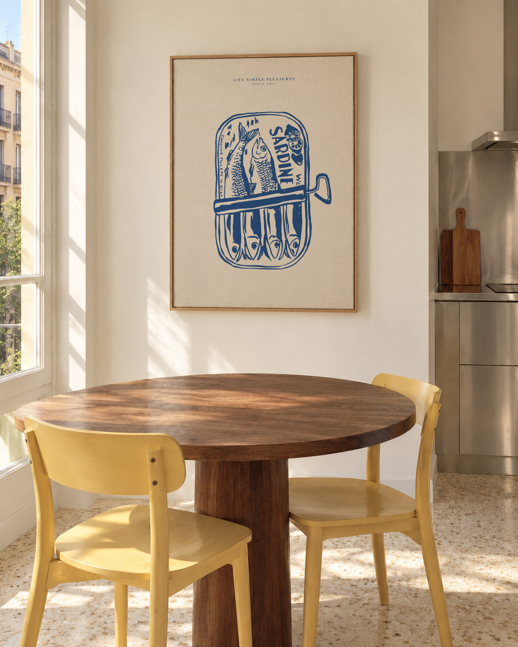 Life Simple simple pleasures - Sardines - Framed canvas in an interior