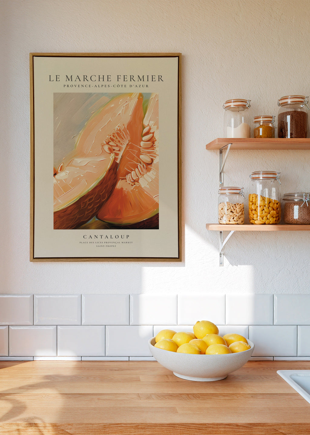Le marche fermier - cantaloup - Framed canvas in an interior