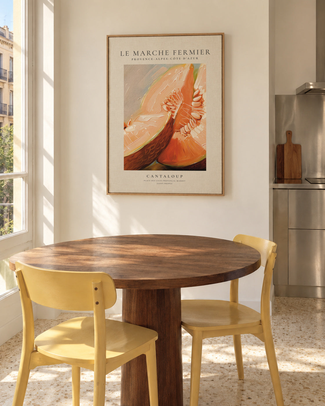 Le marche fermier - cantaloup - Framed canvas in an interior