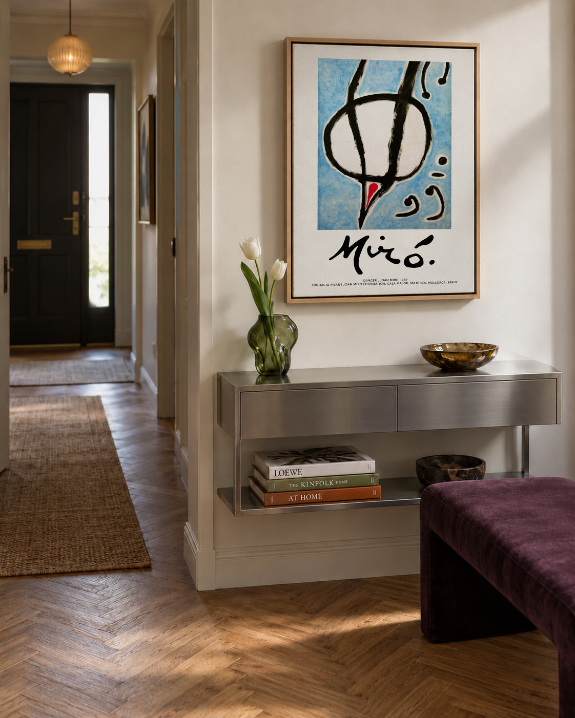 Joan Miro, Dancer I - Framed canvas in an interior