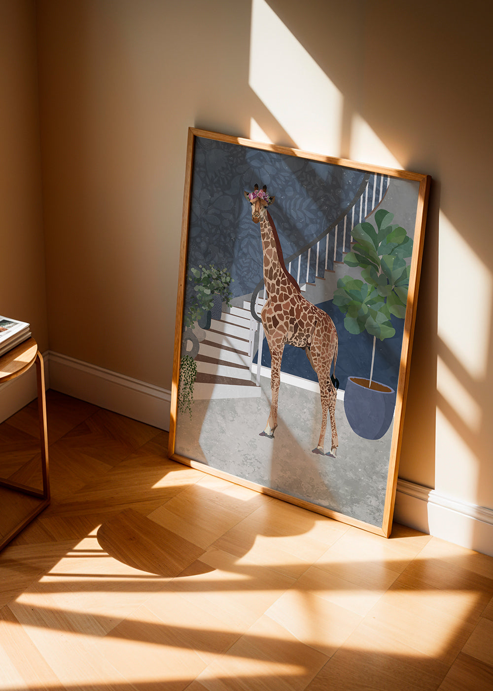 Giraffe by the stairs
