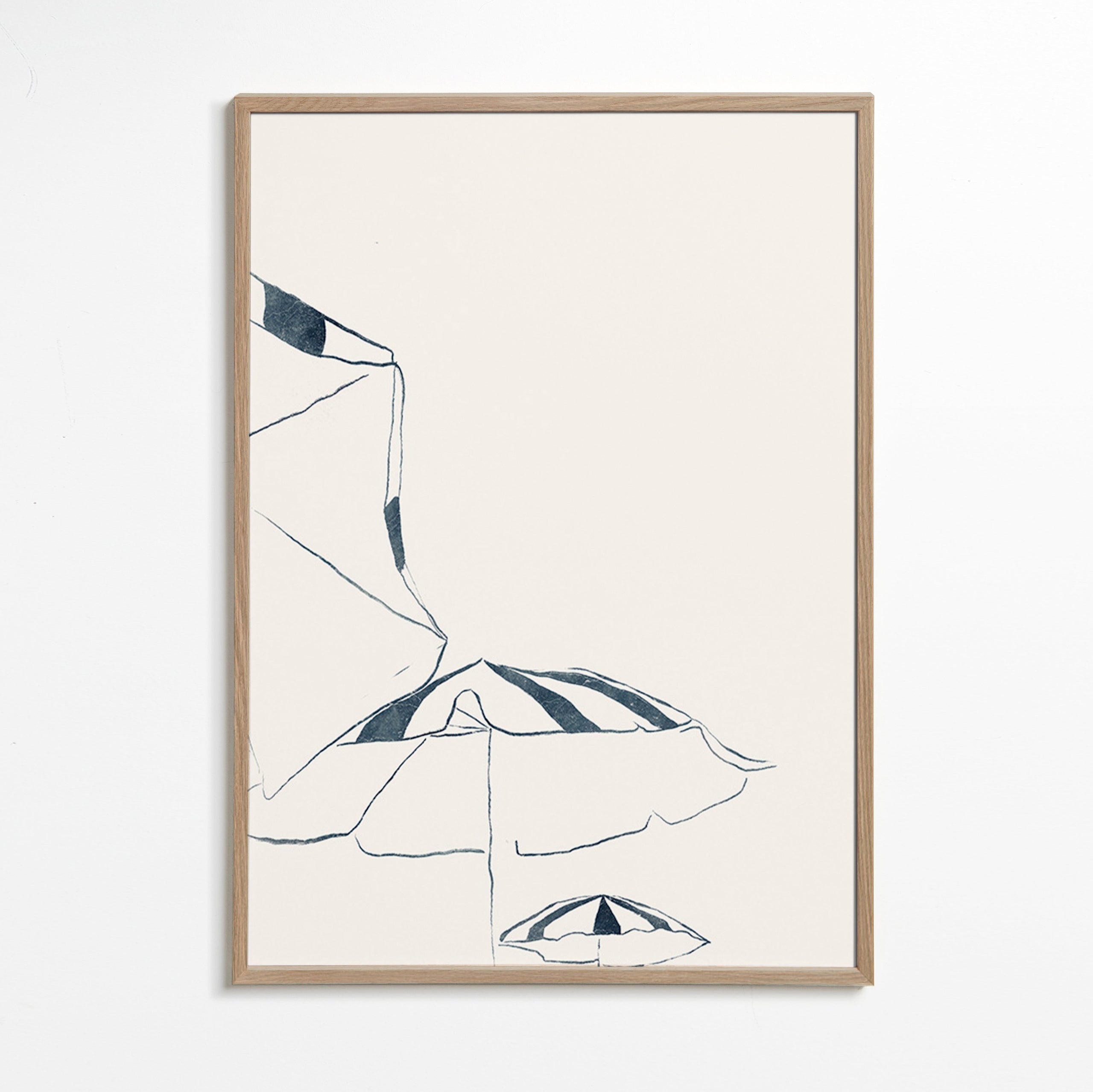 Ilustración de sombrillas azules minimalistas – Oak Frame