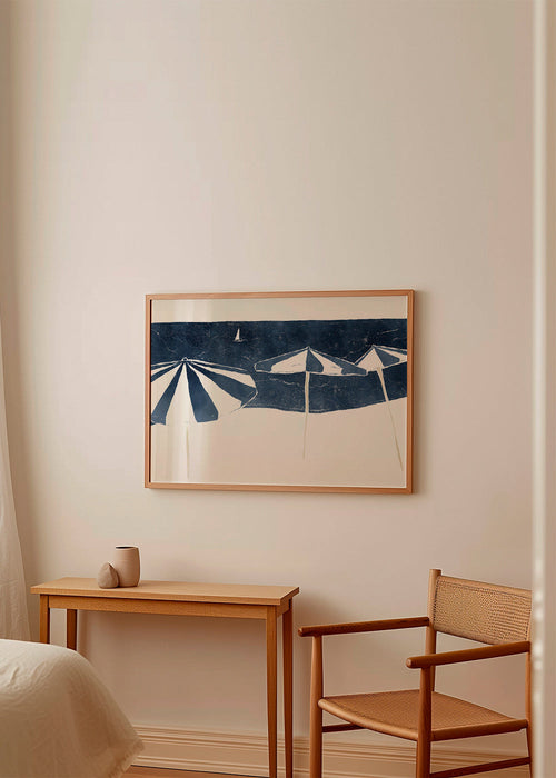 Cuadro de paisaje con sombrillas marinas minimalistas – Product1