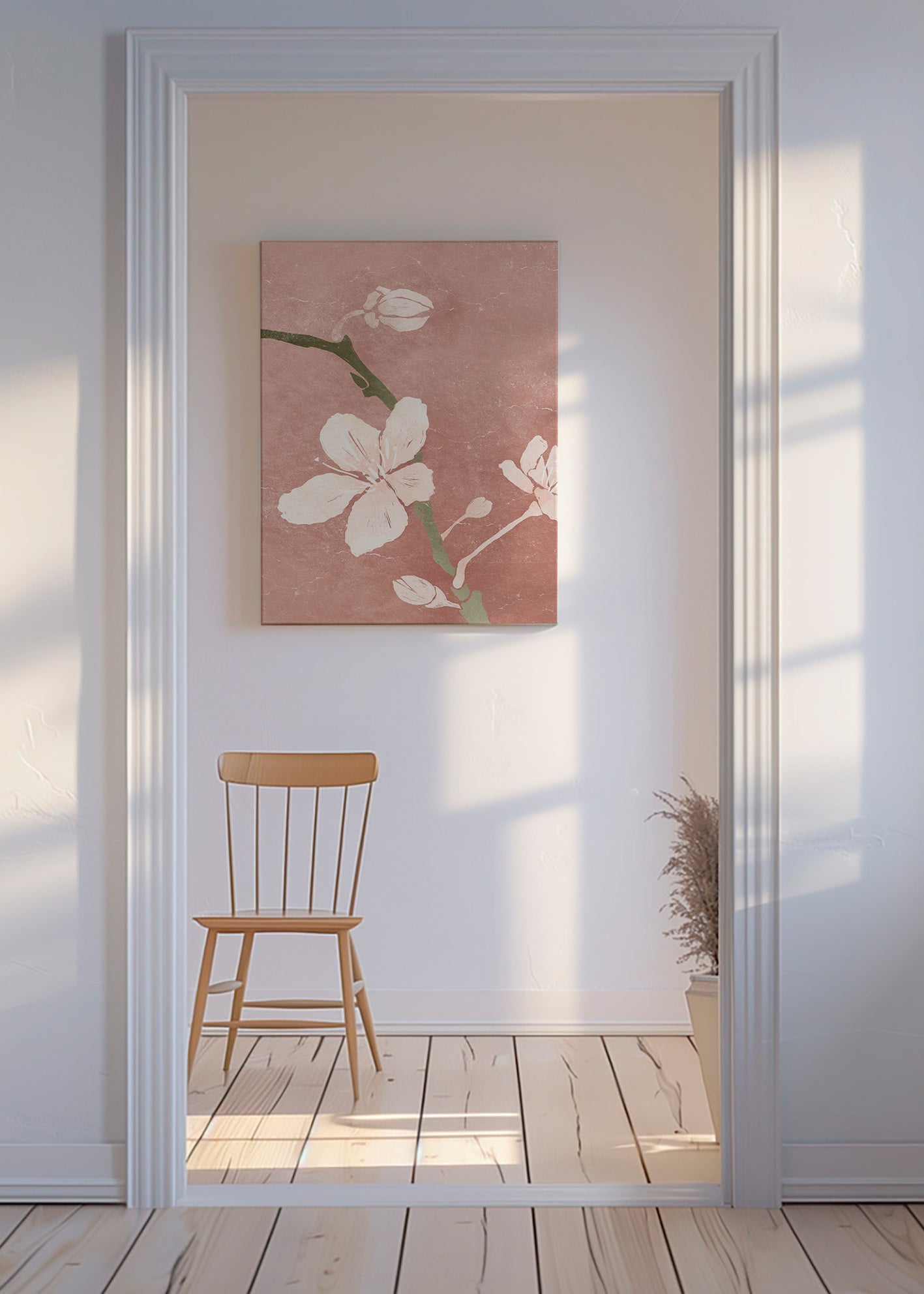 Lámina botánica rosa con flor en primer plano – Canvas