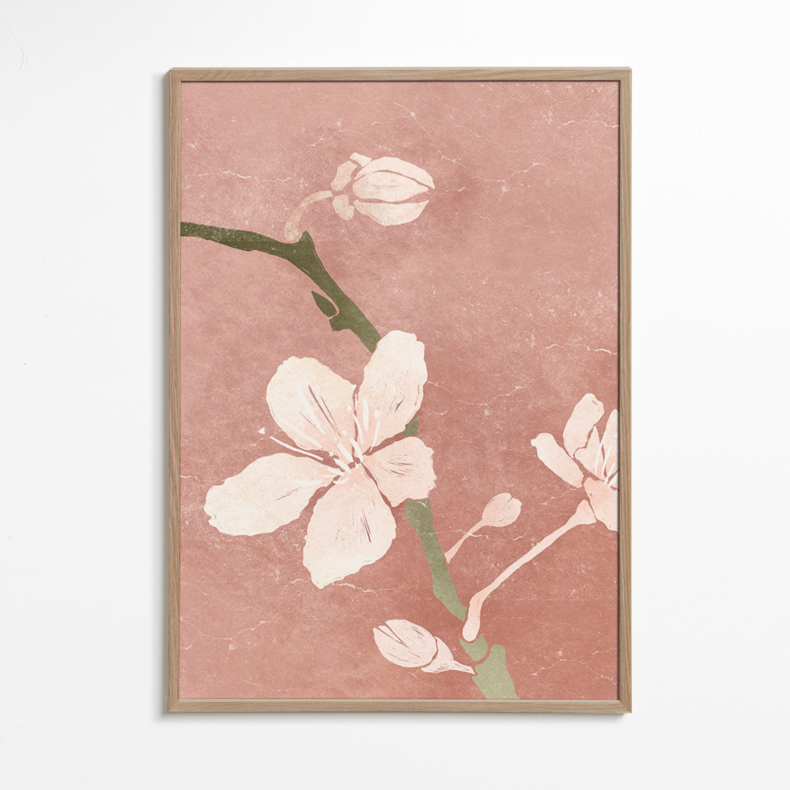 Lámina botánica rosa con flor en primer plano – Oak Frame