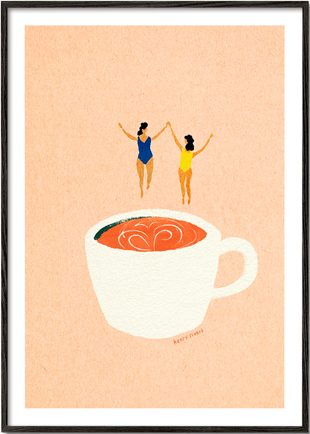 Cuadro de cocina con taza y bañistas – Black Frame