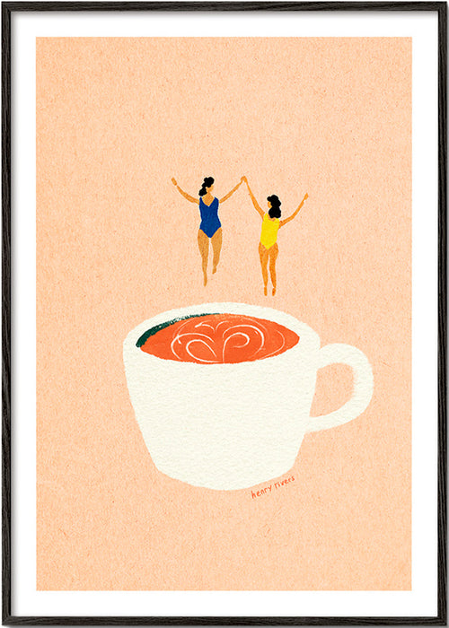 Cuadro de cocina con taza y bañistas – Black Frame