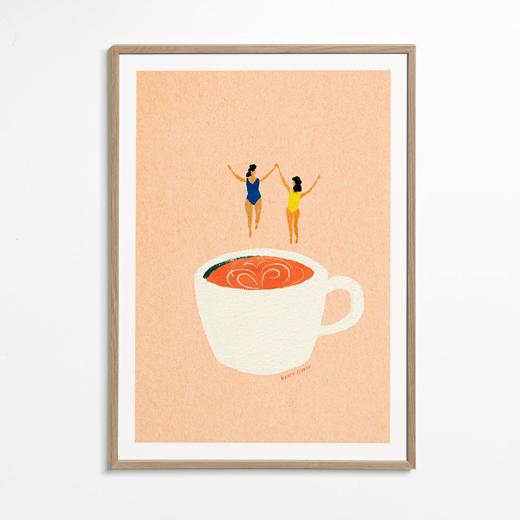 Cuadro de cocina con taza y bañistas – Oak Frame