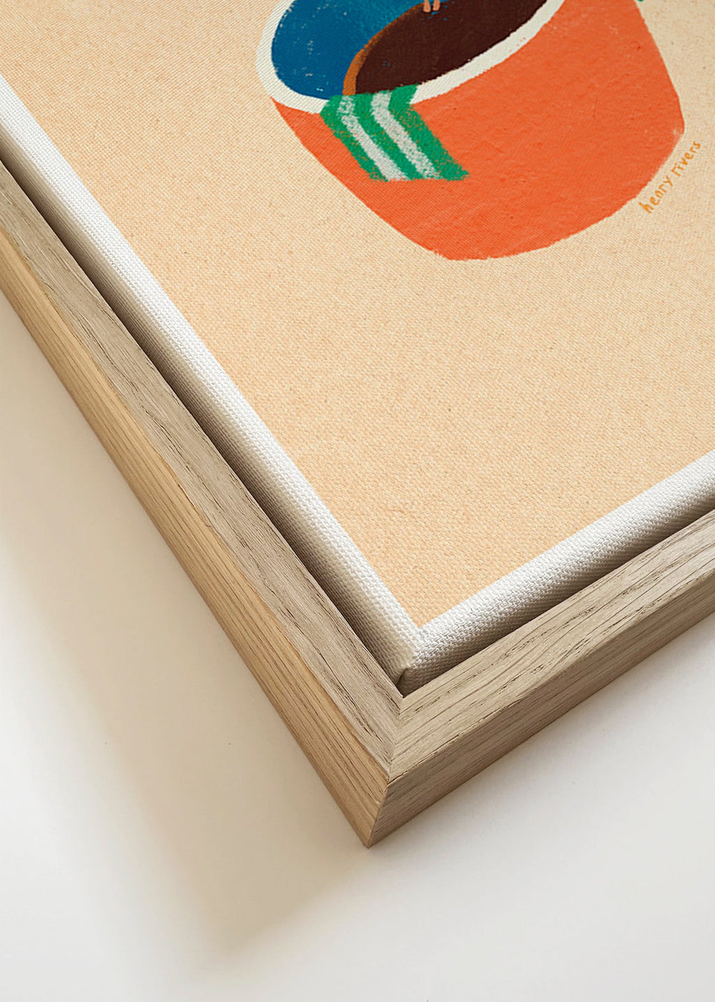 Cuadro de cocina con taza de café y figura ilustrada – Canvas detail