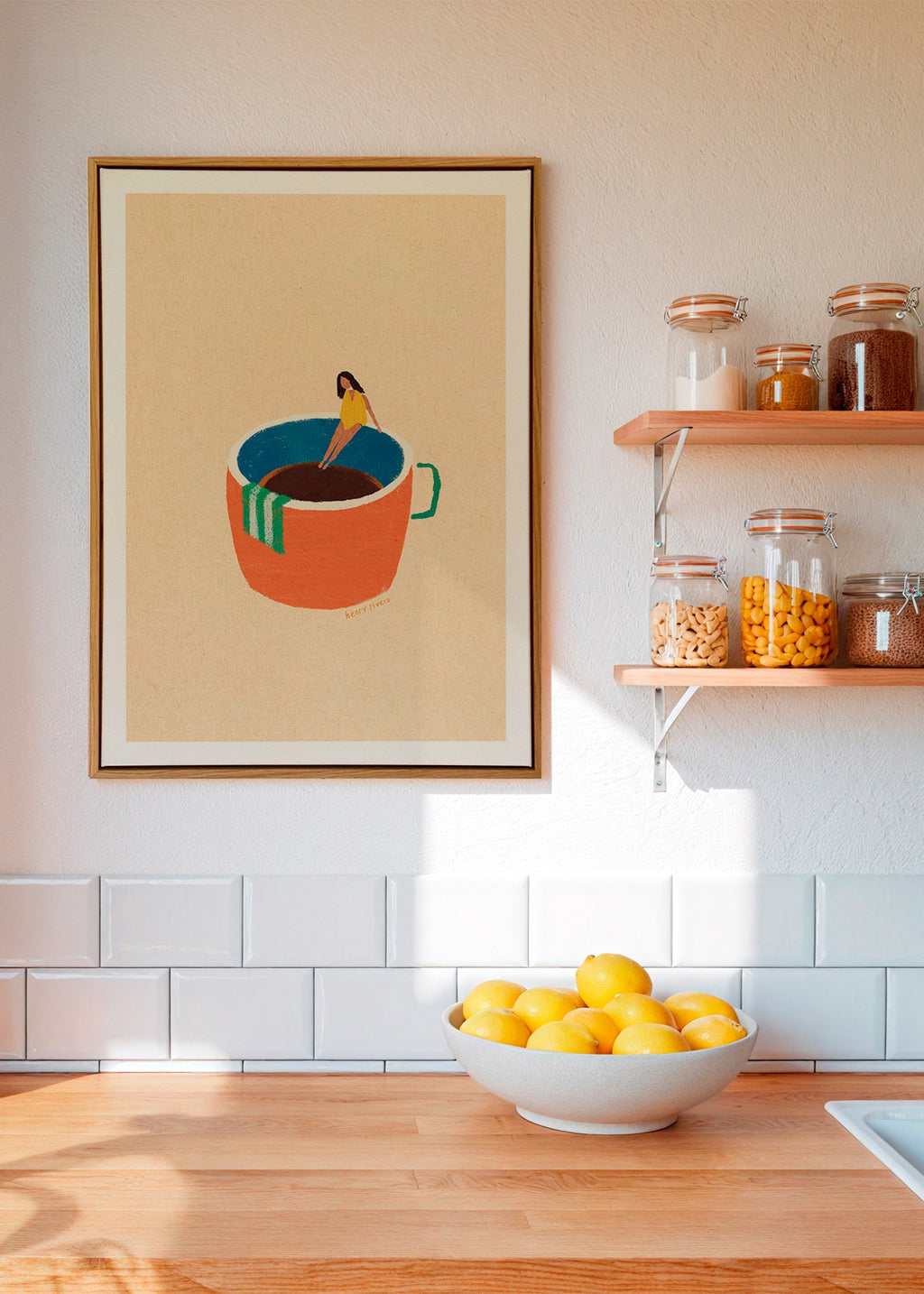 Cuadro de cocina con taza de café y figura ilustrada – Canvas1