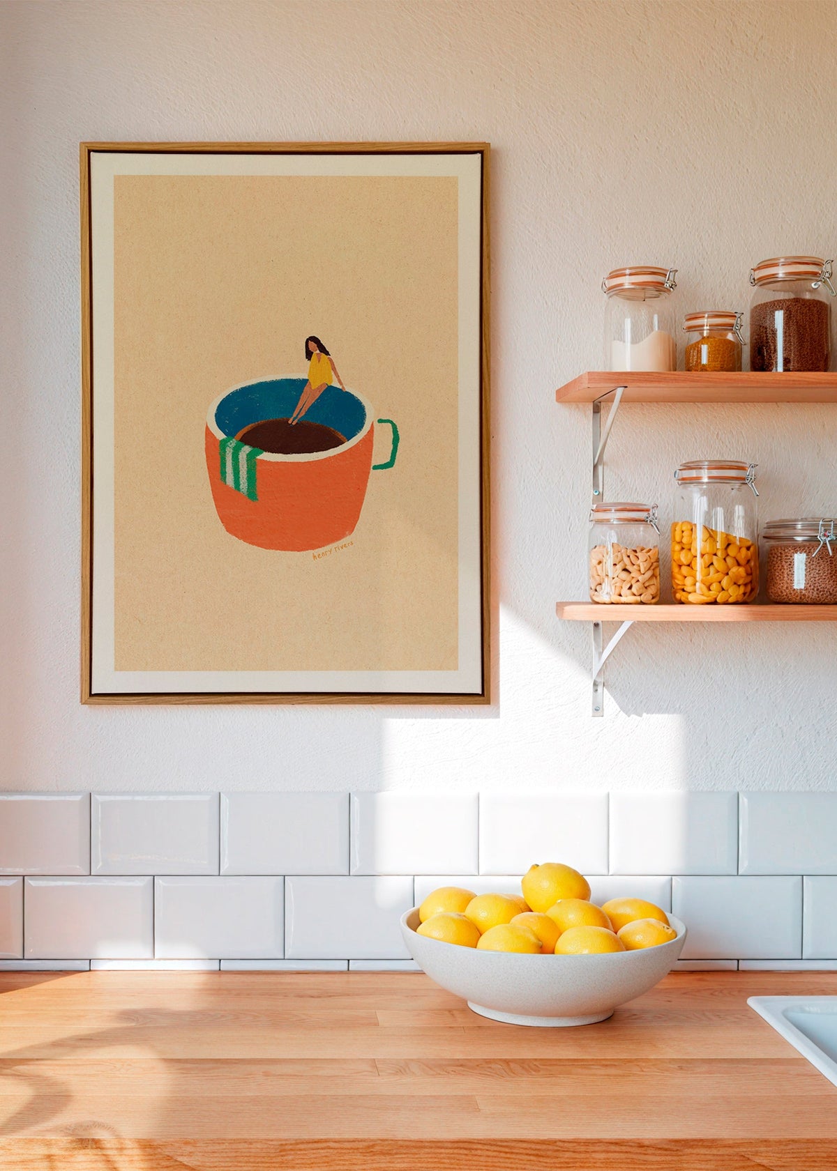 Cuadro de cocina con taza de café y figura ilustrada – Canvas1