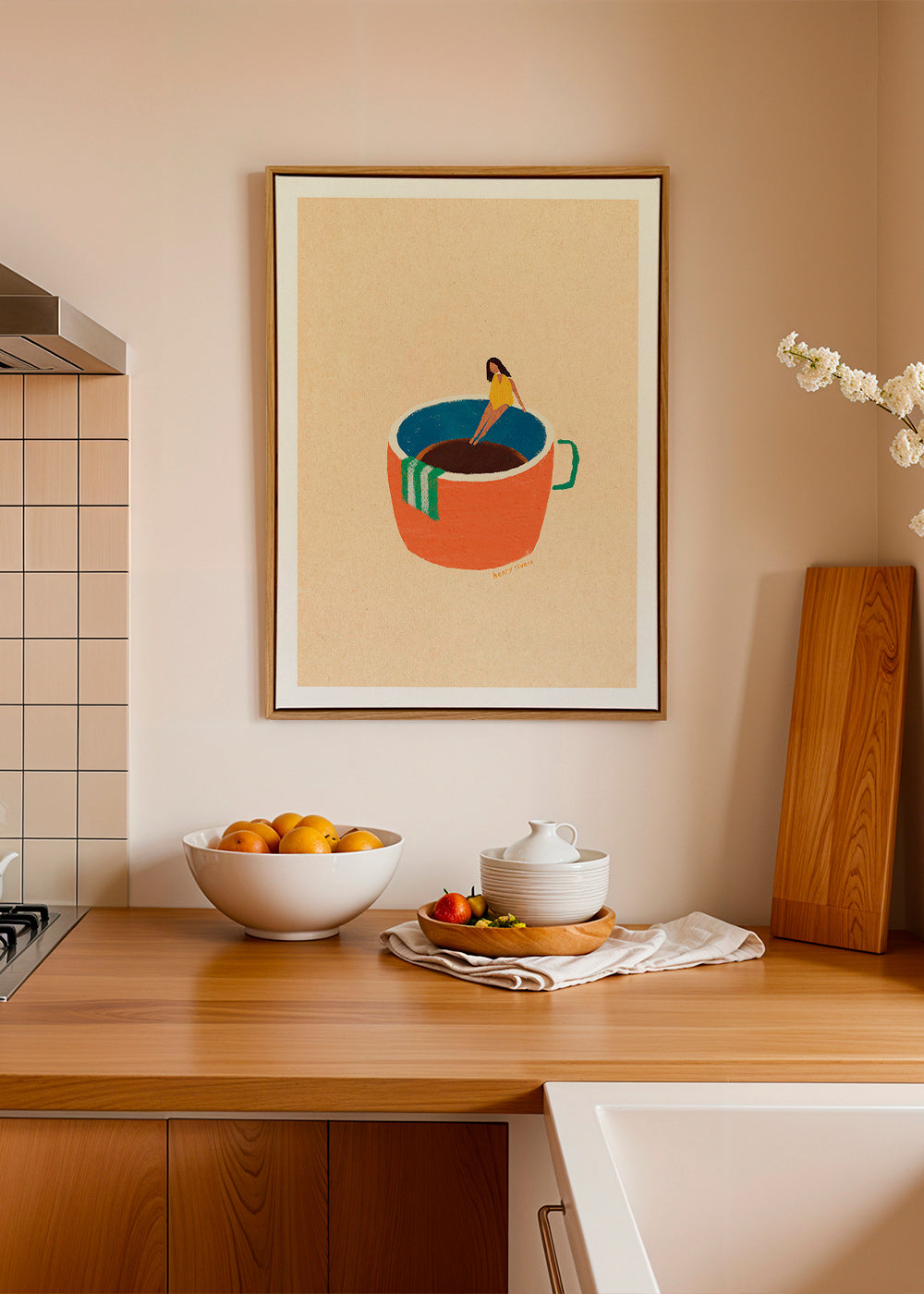 Cuadro de cocina con taza de café y figura ilustrada – Canvas2