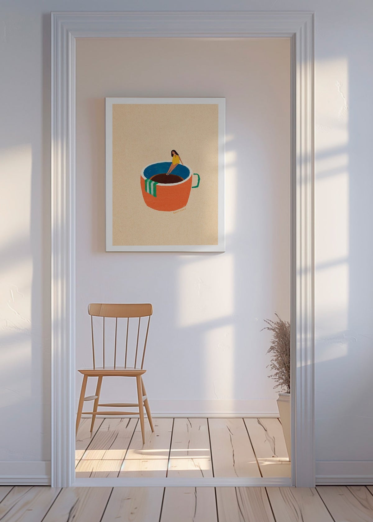 Cuadro de cocina con taza de café y figura ilustrada – Canvas