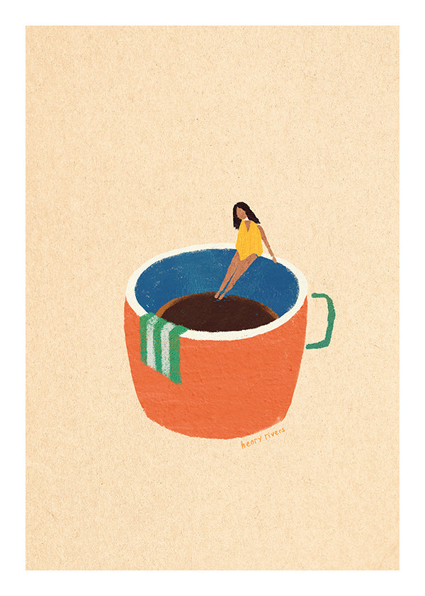 Cuadro de cocina con taza de café y figura ilustrada