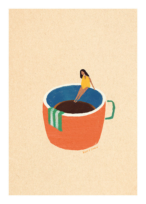 Cuadro de cocina con taza de café y figura ilustrada