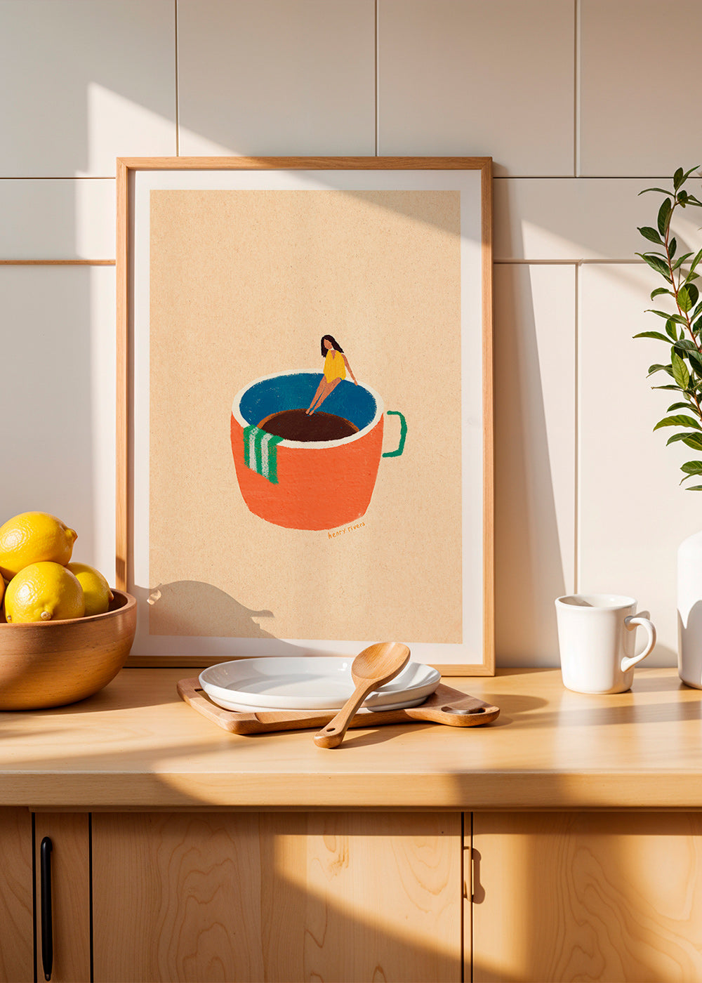 Cuadro de cocina con taza de café y figura ilustrada – Product1
