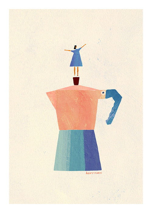 Cuadro de cocina con moka y figura en equilibrio