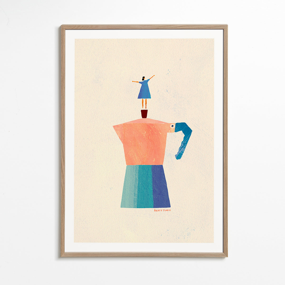 Cuadro de cocina con moka y figura en equilibrio – Oak Frame
