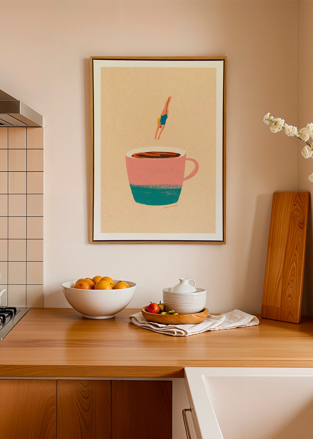 Cuadro de cocina con taza rosa y buceadora – Canvas2