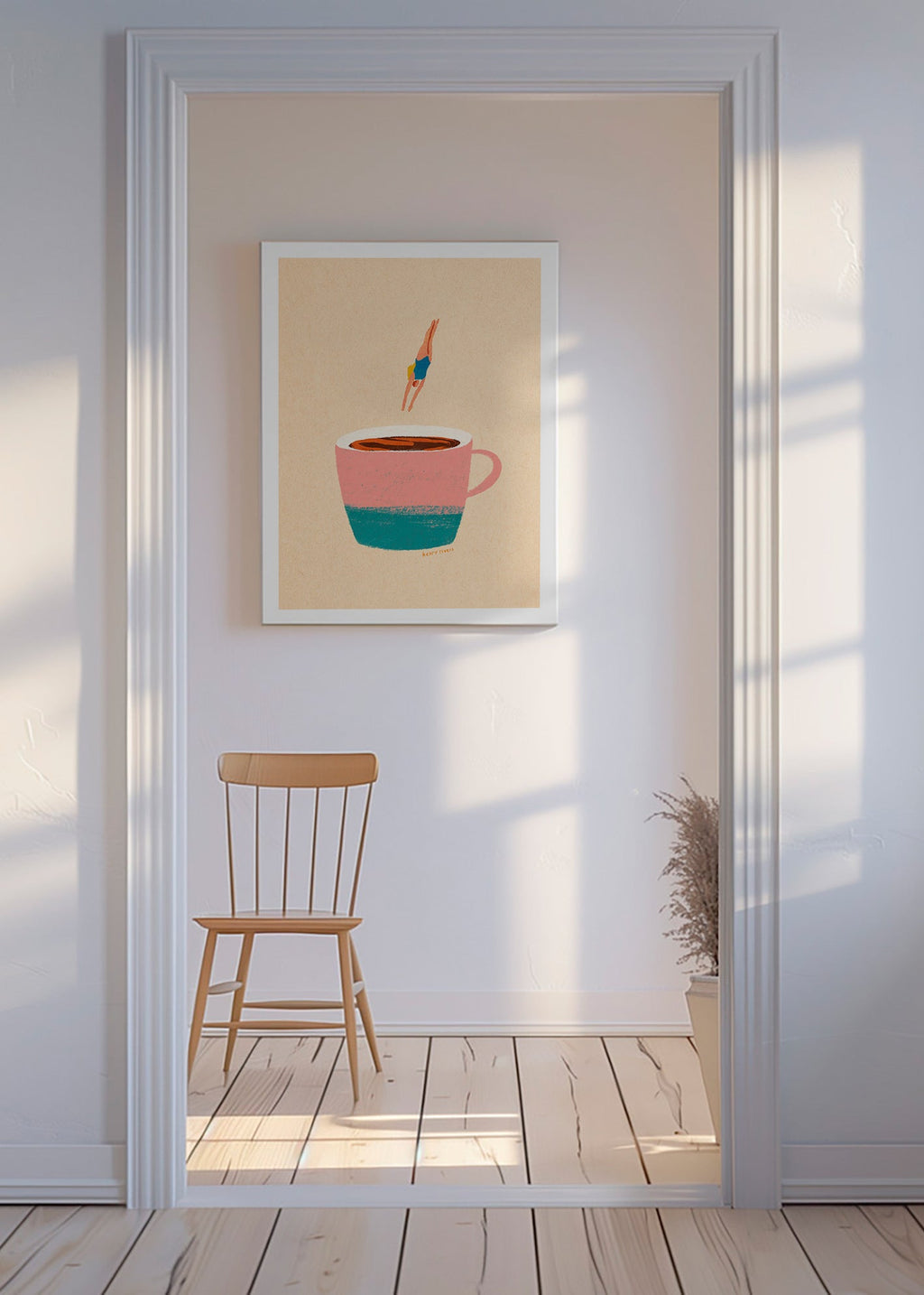 Cuadro de cocina con taza rosa y buceadora – Canvas