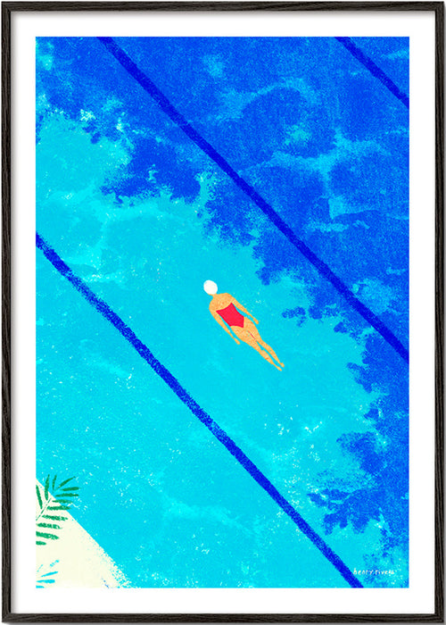 Ilustración nadadora en piscina veraniega – Black Frame