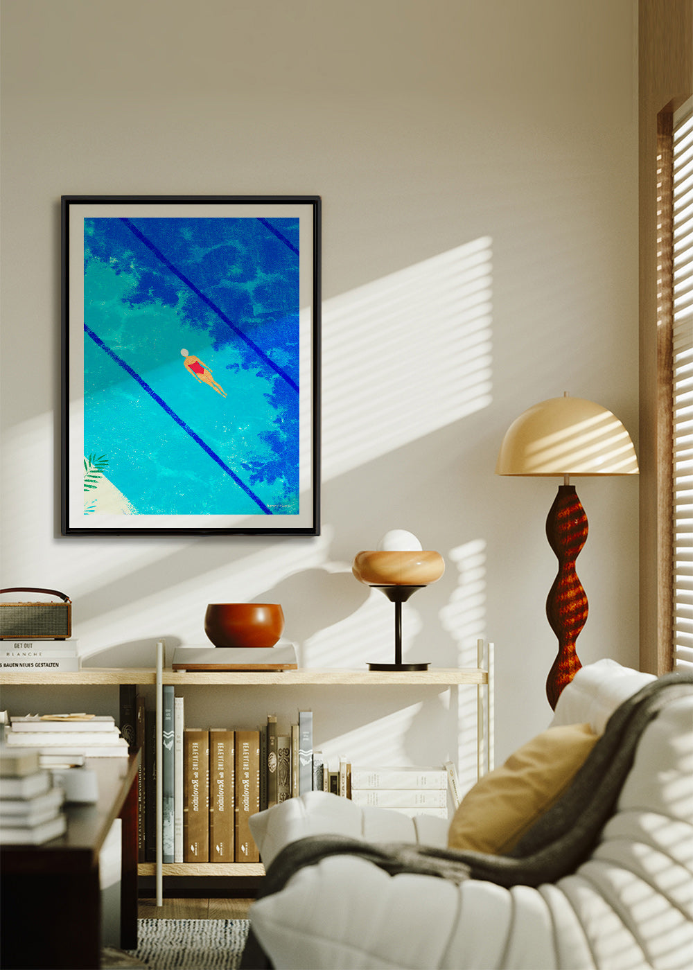 Ilustración nadadora en piscina veraniega – Canvas1