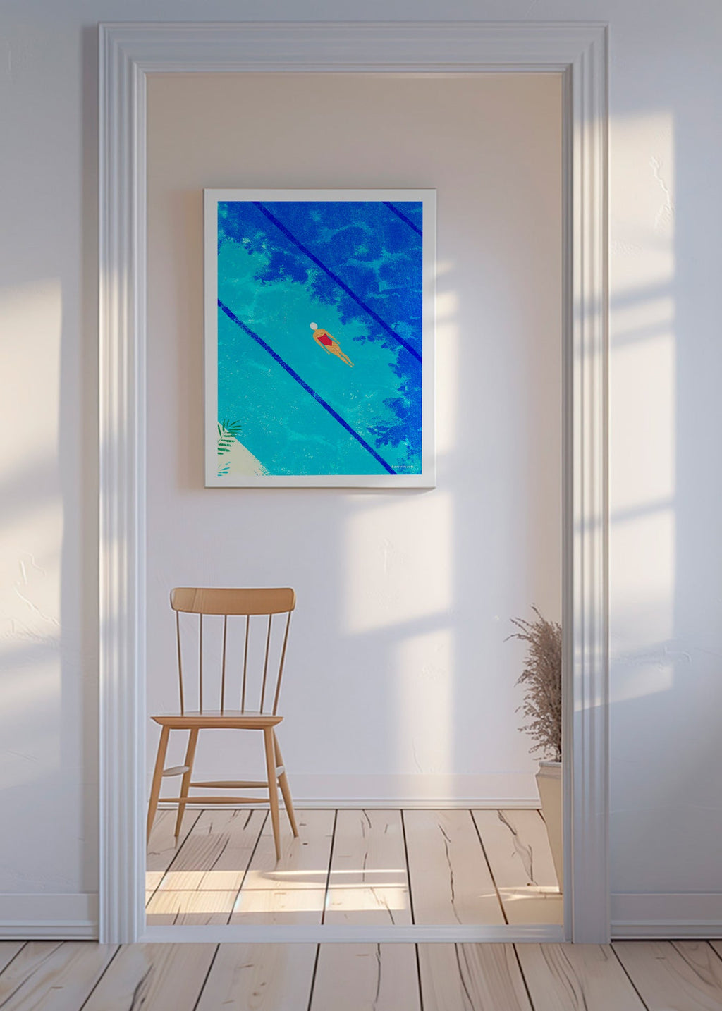 Ilustración nadadora en piscina veraniega – Canvas