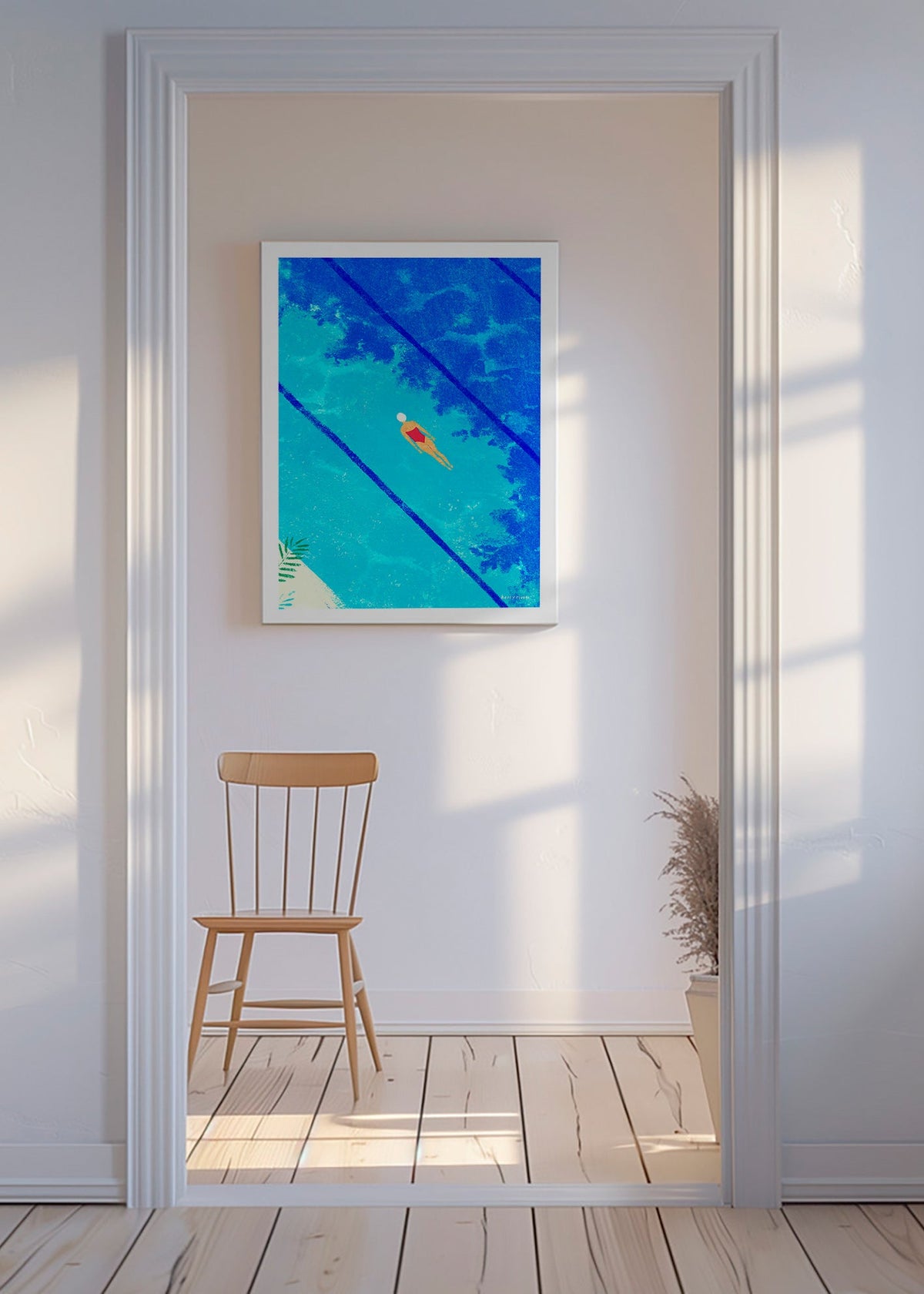 Ilustración nadadora en piscina veraniega – Canvas