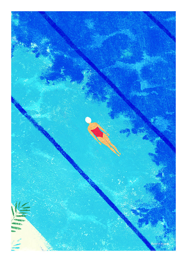 Ilustración nadadora en piscina veraniega
