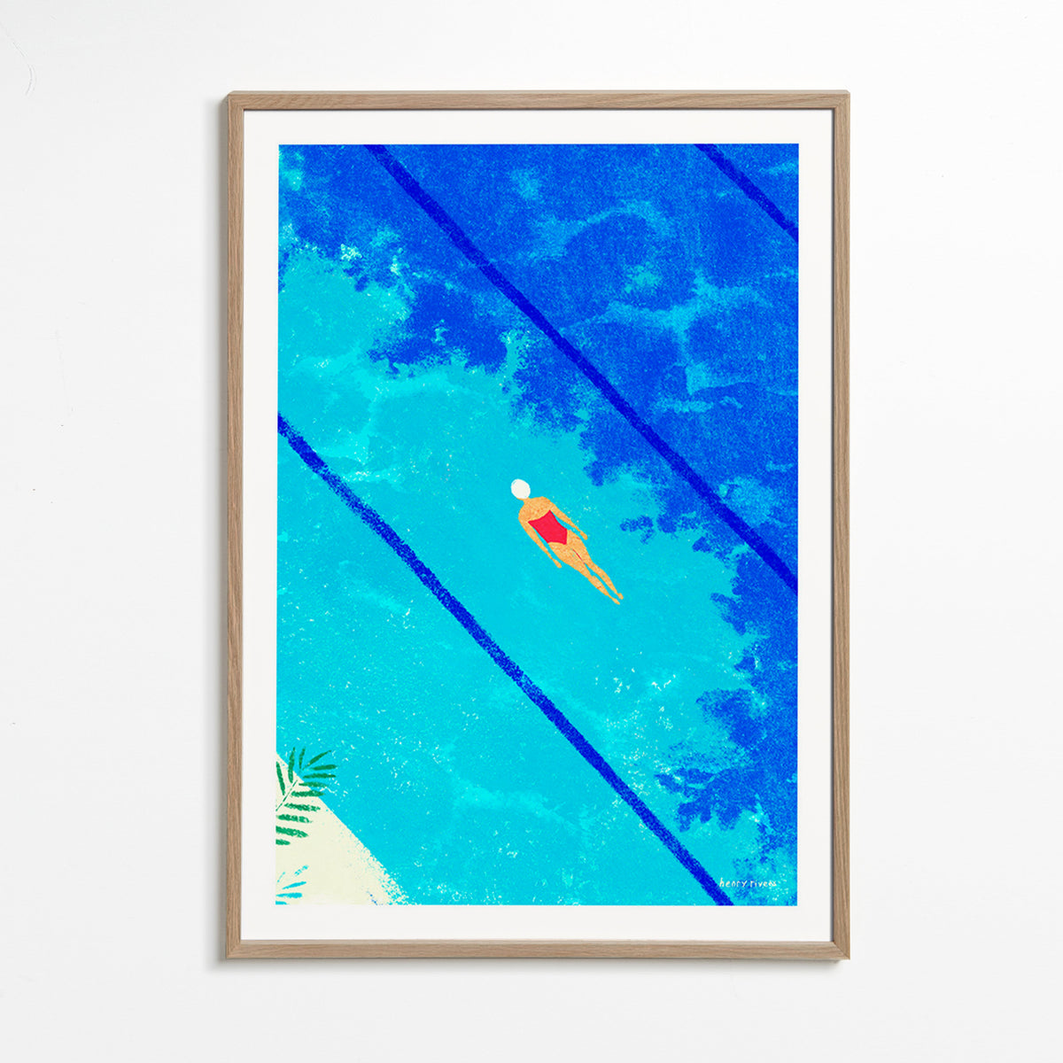 Ilustración nadadora en piscina veraniega – Oak Frame