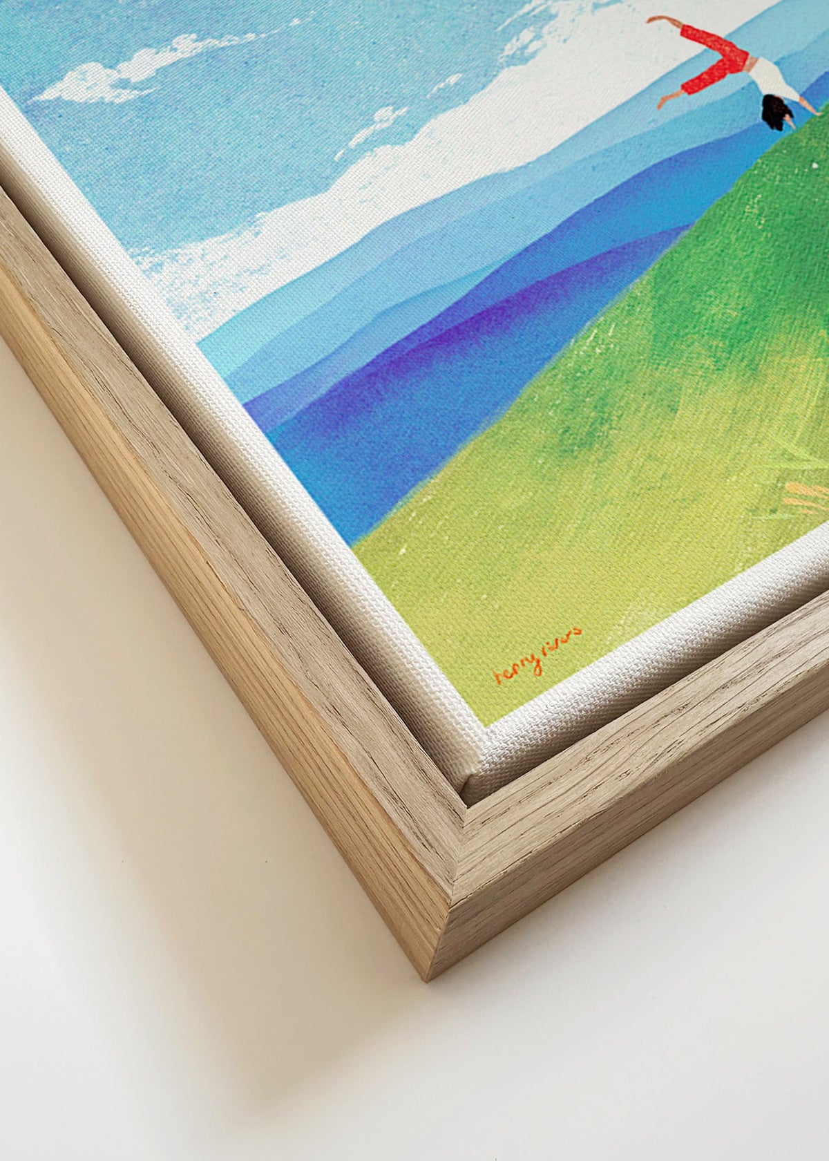 Cuadro de paisaje con figura en equilibrio en la colina – Canvas detail