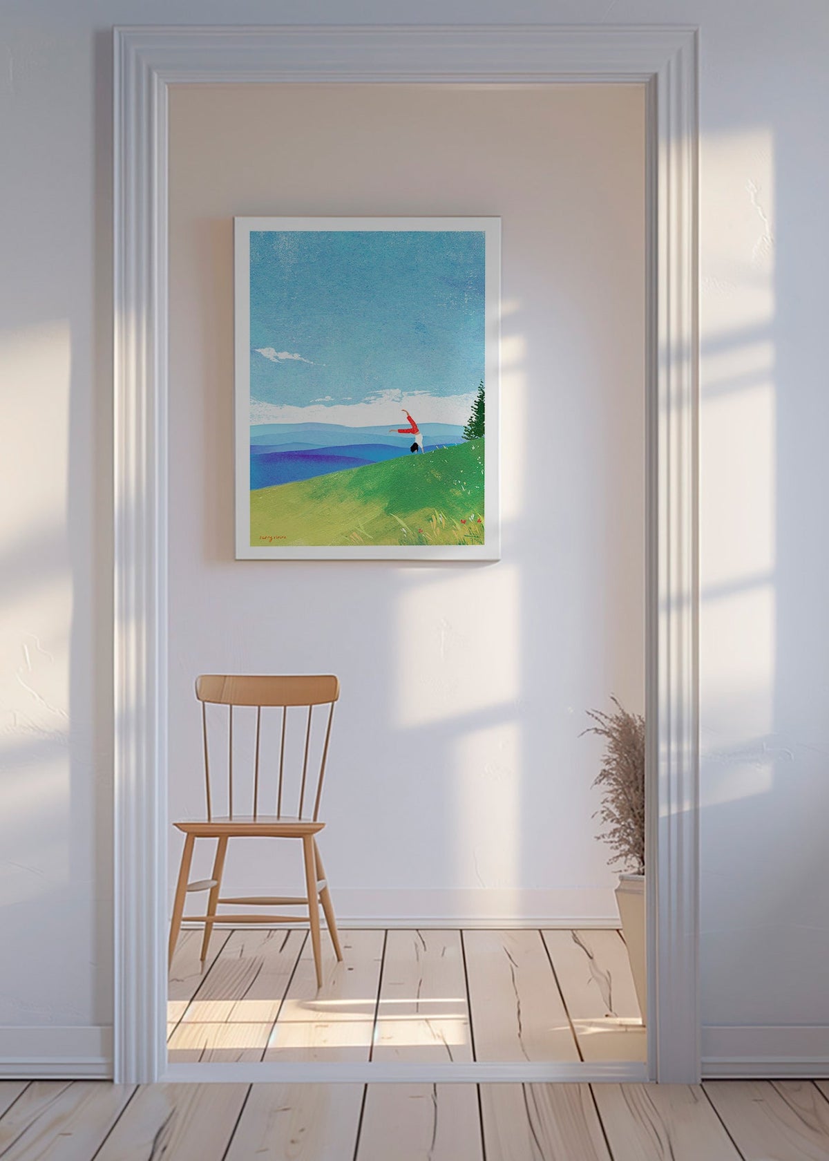 Cuadro de paisaje con figura en equilibrio en la colina – Canvas