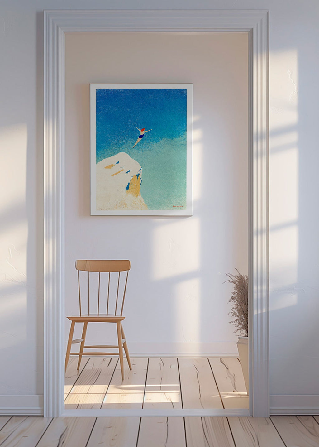 Ilustración: clavado desde acantilado sobre cielo azul – Canvas