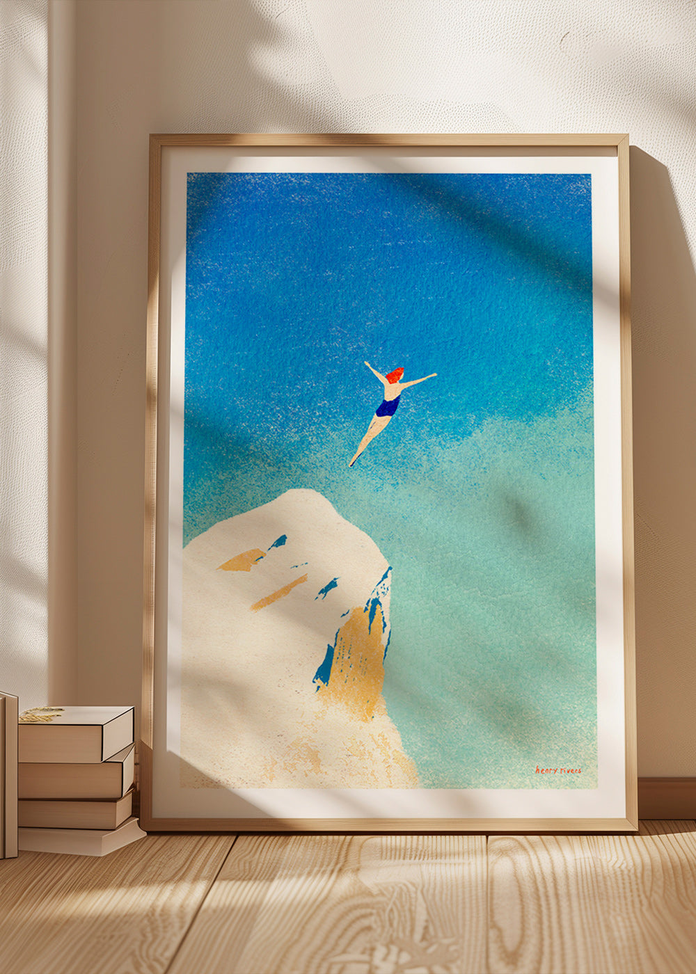 Ilustración: clavado desde acantilado sobre cielo azul – Product1