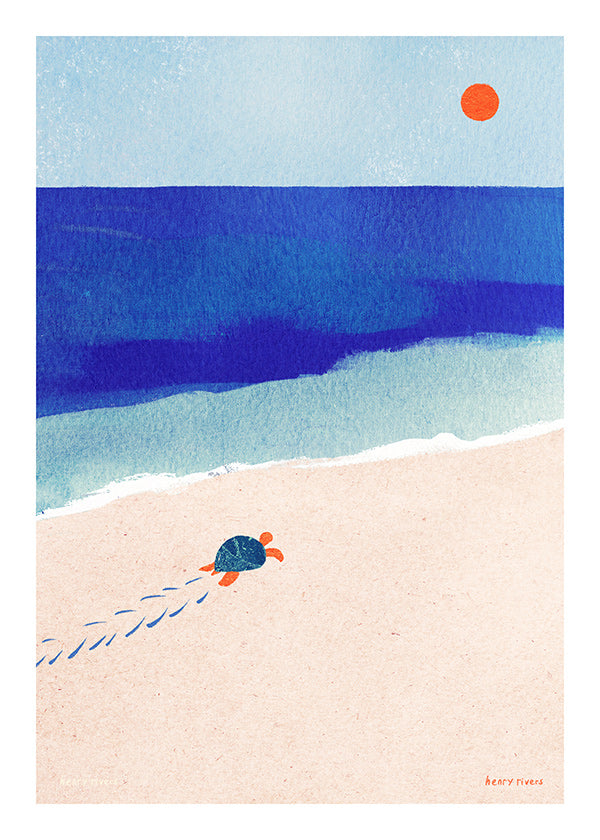 Ilustración tortuga en la playa